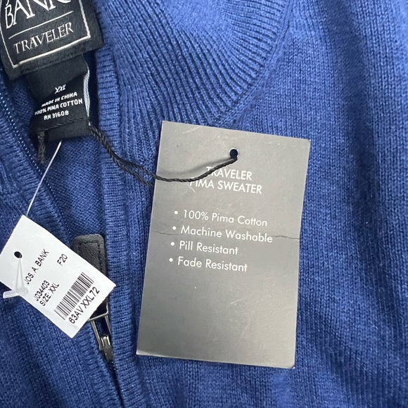 Jos A Bank Traveler NWT Blue 1/4 Zip Pima Cotton Sweater XXL - Picture 4 of 5